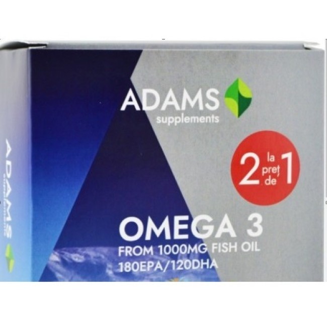 Pachet Omega 3 1000mg + Vitamina E 30cps Adams 1+1 GRATUIT